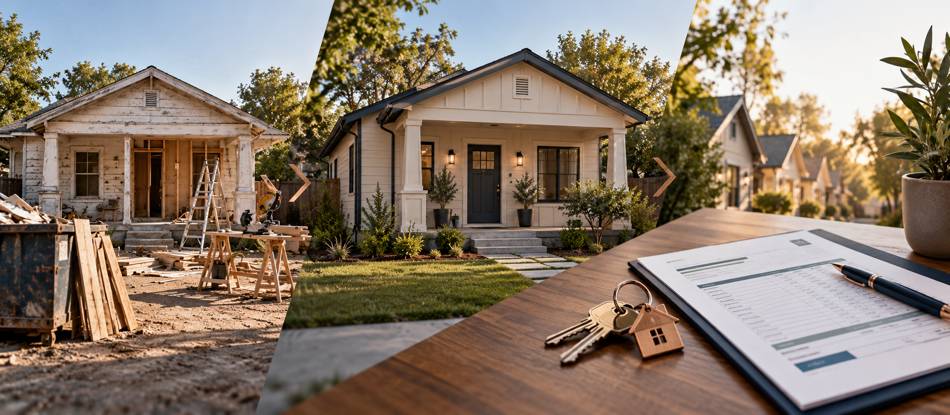 Distressed house, renovated rental, keys, and financing worksheet