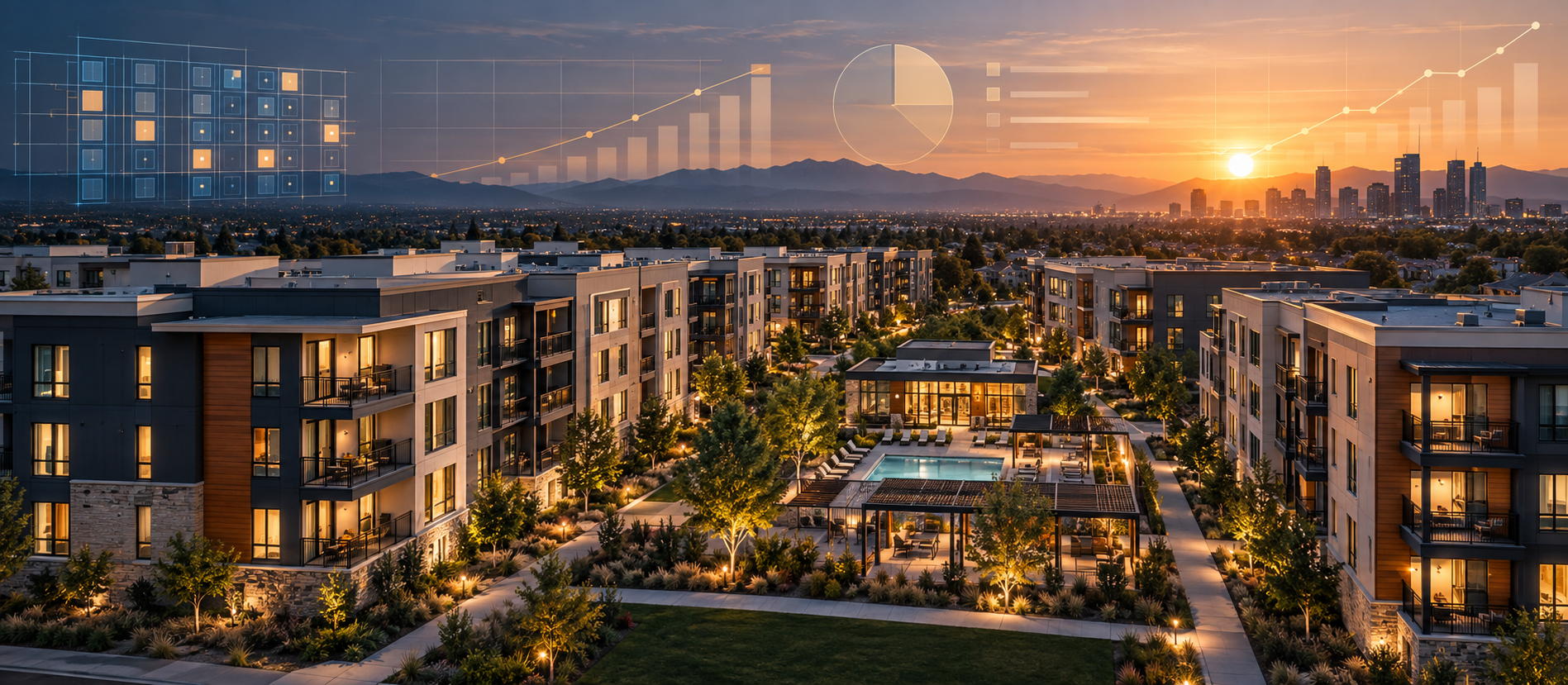 Large apartment community with underwriting graphics
