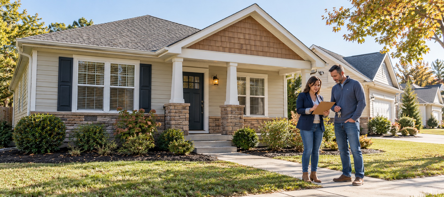 Prospective owner-occupant reviewing a HUD home with a real-estate professional