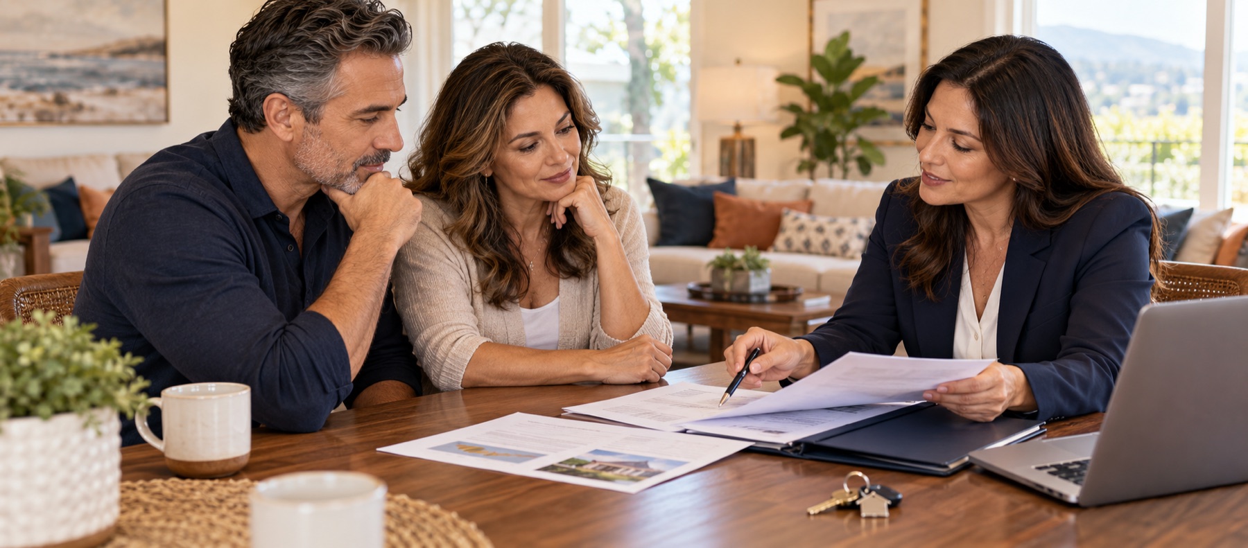 Homeowners reviewing a possible short sale with a real-estate professional